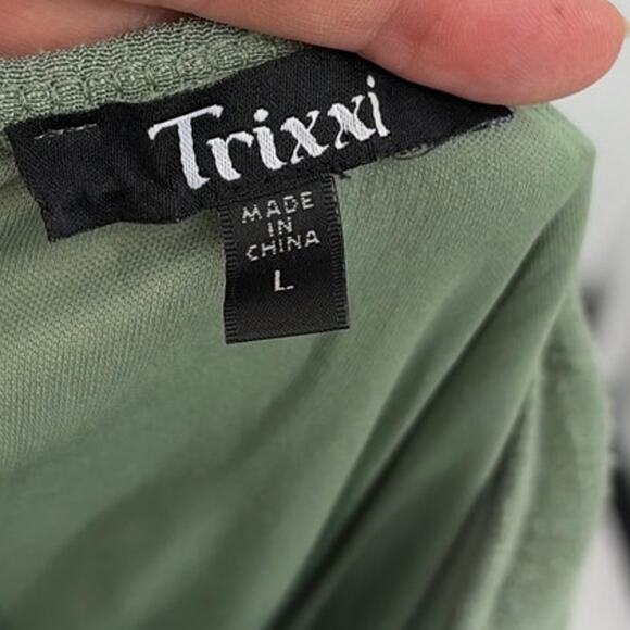 Trixxi Milkmaid Prairie Dress Sz L Sage Cottagecore Tiered Romantic Midi Boho - Picture 9 of 11